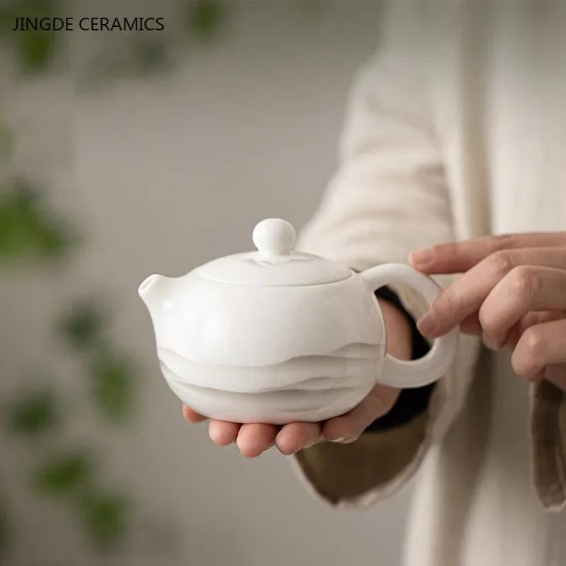 Mutton Fat Jade Biela Porcelánová Čajová Kanvica Ručne Vyrábaná Krása Kanvica Xishi Domáca Keramická Čajová Sitko Čínska Filtračná Čajová Súprava Gaiwan