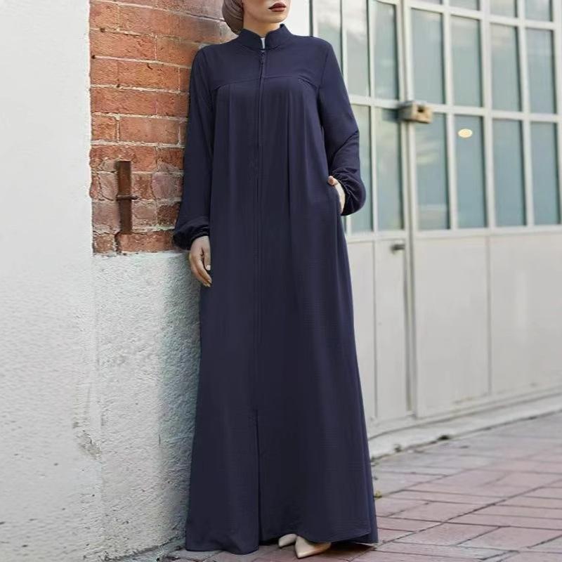 Women's Middle Eastern Style Stand Collar Zipper Cardigan with Pockets