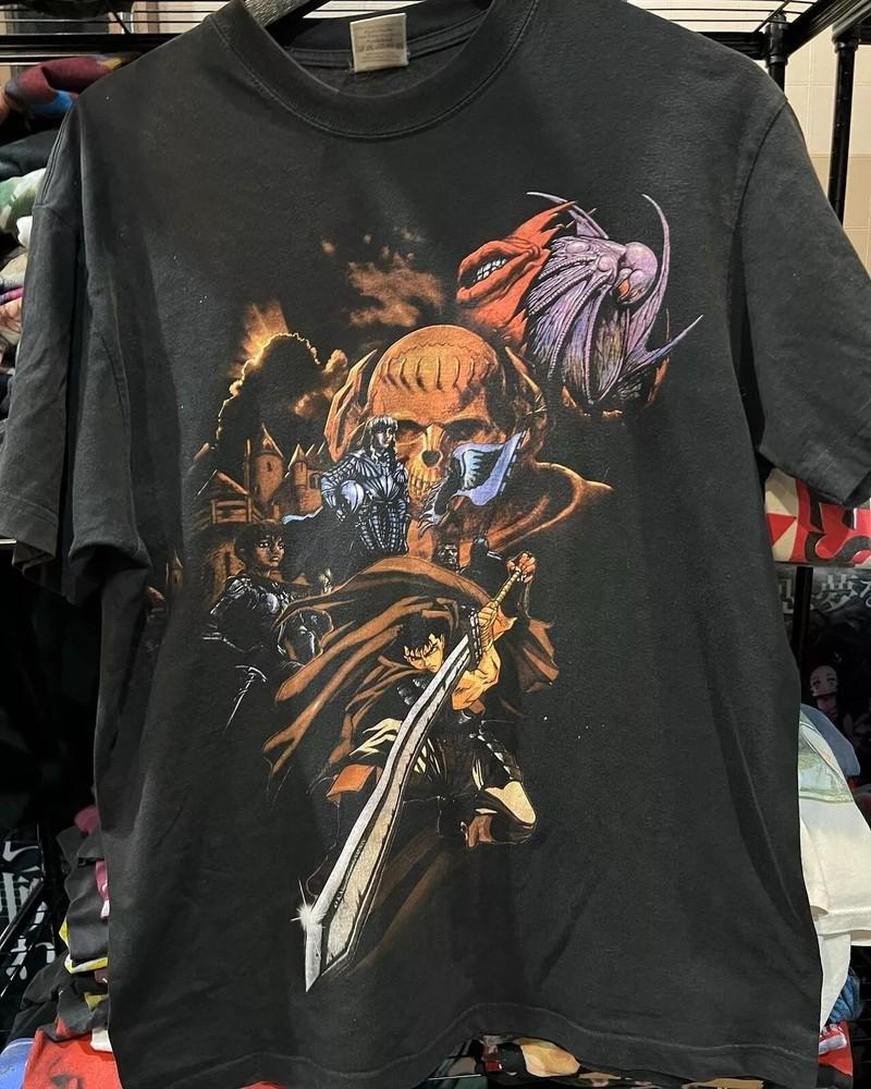 Репринт 90-х Берсерк Аниме Японский Ретро Стиль Черная Футболка Унисекс S-5XL Унисекс Футболка XXXXL