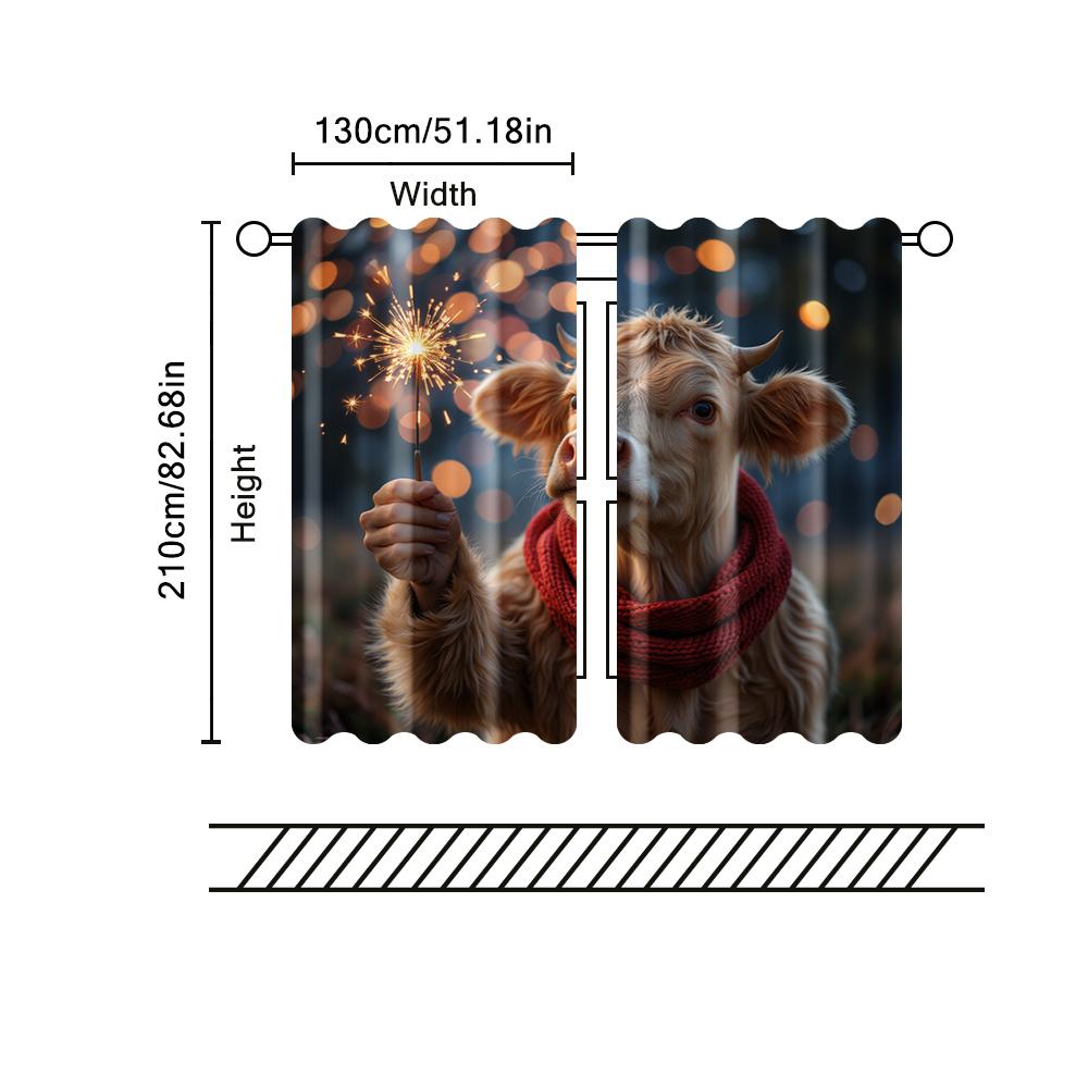 Set Of 2 Filtering Curtains Excluding Rods Non Movable Without Batteries Festive Cow Use Bedrooms Living Rooms Curtain Polyester Perfect For Great