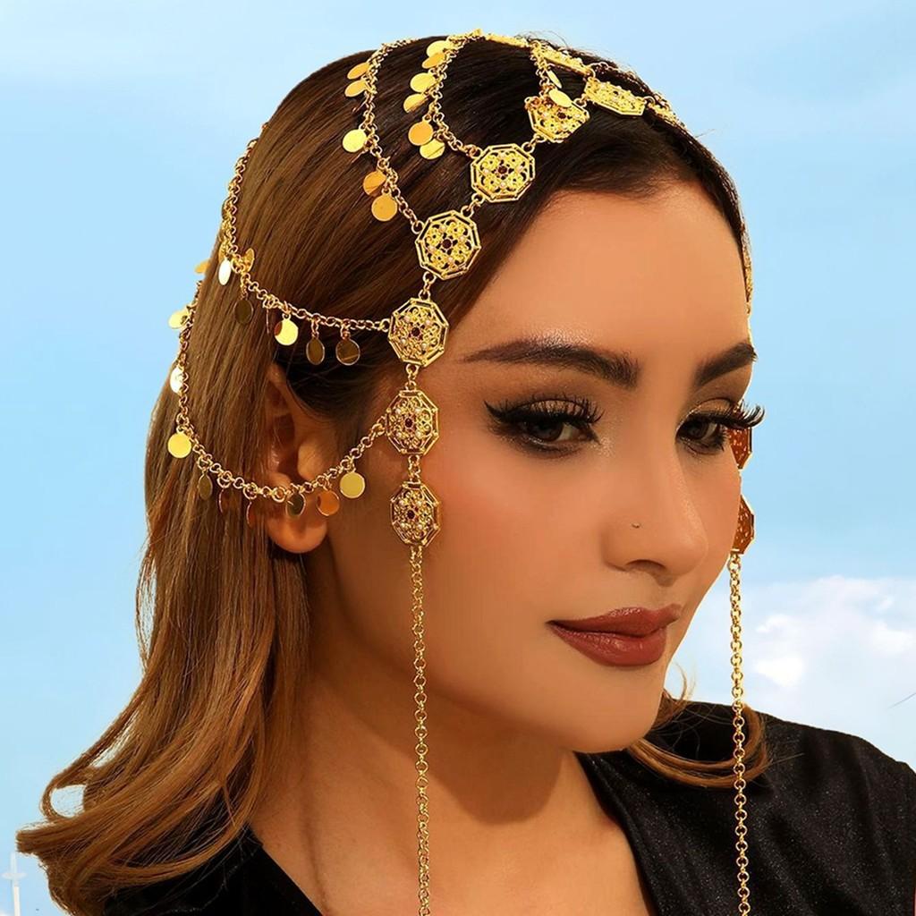 Eastern Middle Inspired Head Chain With Multilayer Circles For Women Occasion