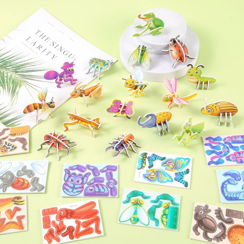 30Pcs Mini Aircraft Tanks Insects Animal Model Children's DIY Creative Cartoon Jigsaw Puzzle Educational Toys Kids Birthday Gift