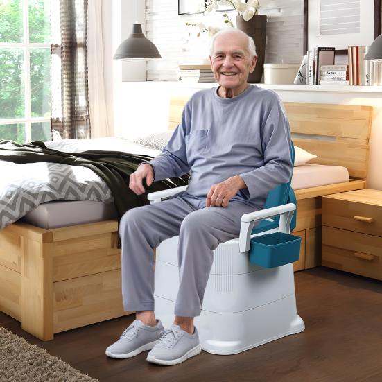 Sängtoalett Bärbar Toalett för Vuxna Toalettstol Sits med Avtagbart Armstöd Mobil Bärbar Toalett Vuxen Potta