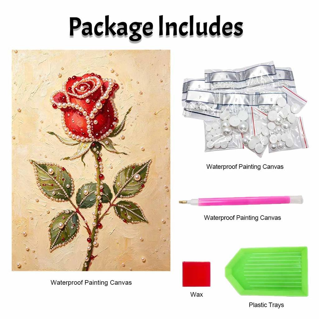 Stretched Frame Pearl Art Kit Red Rose Pattern DIY Sparkling Bead Canvas Relaxing Hobby Gift for Handicraft Enthusiasts Home Wall Decor Art Project