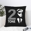 1Pc Black & White Ska Music Cushion Cover, Polyester Double-Sided Print, Checkerboard 2 Tone Silhouette Pillow, Retro Punk Home