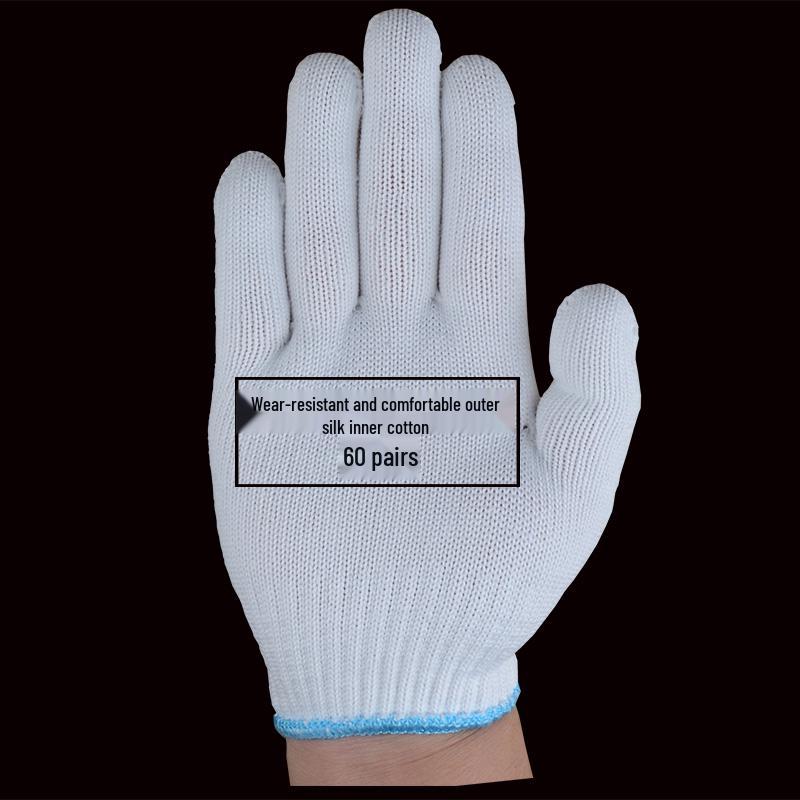 Men's Durable White Cotton Nylon Work Gloves for Construction