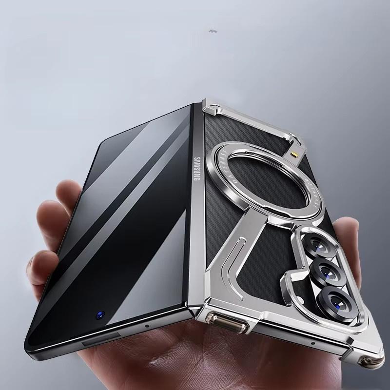

Алюминиевый безрамочный магнитный чехол Z-образной формы для Samsung Galaxy Z Fold 5 Z Fold 6 5G, металлический держатель, Magsafe, амортизирующий, жесткая крышка For Samsung Galaxy Z Fold6