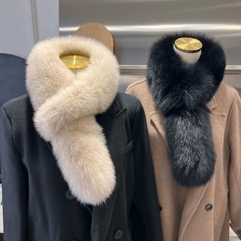 Long Real Fox Hair Scarf, Simple and Warm in Autumn and Winter, Thickened Double-sided Plush Neck Protector, Fur Scarf, Fur Collar, Children