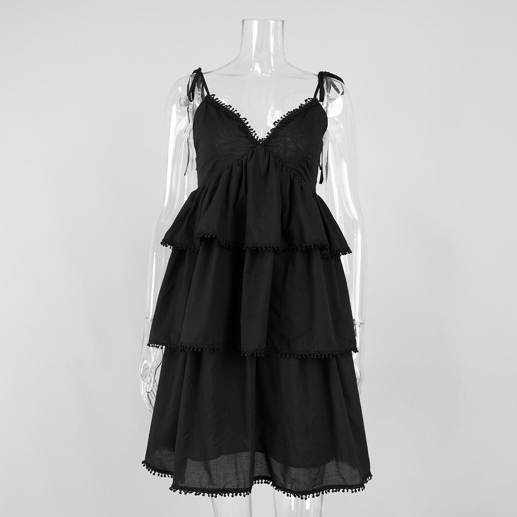 Sexy V-neck suspender ruffle cake skirt European and American summer new sweet and spicy short dress