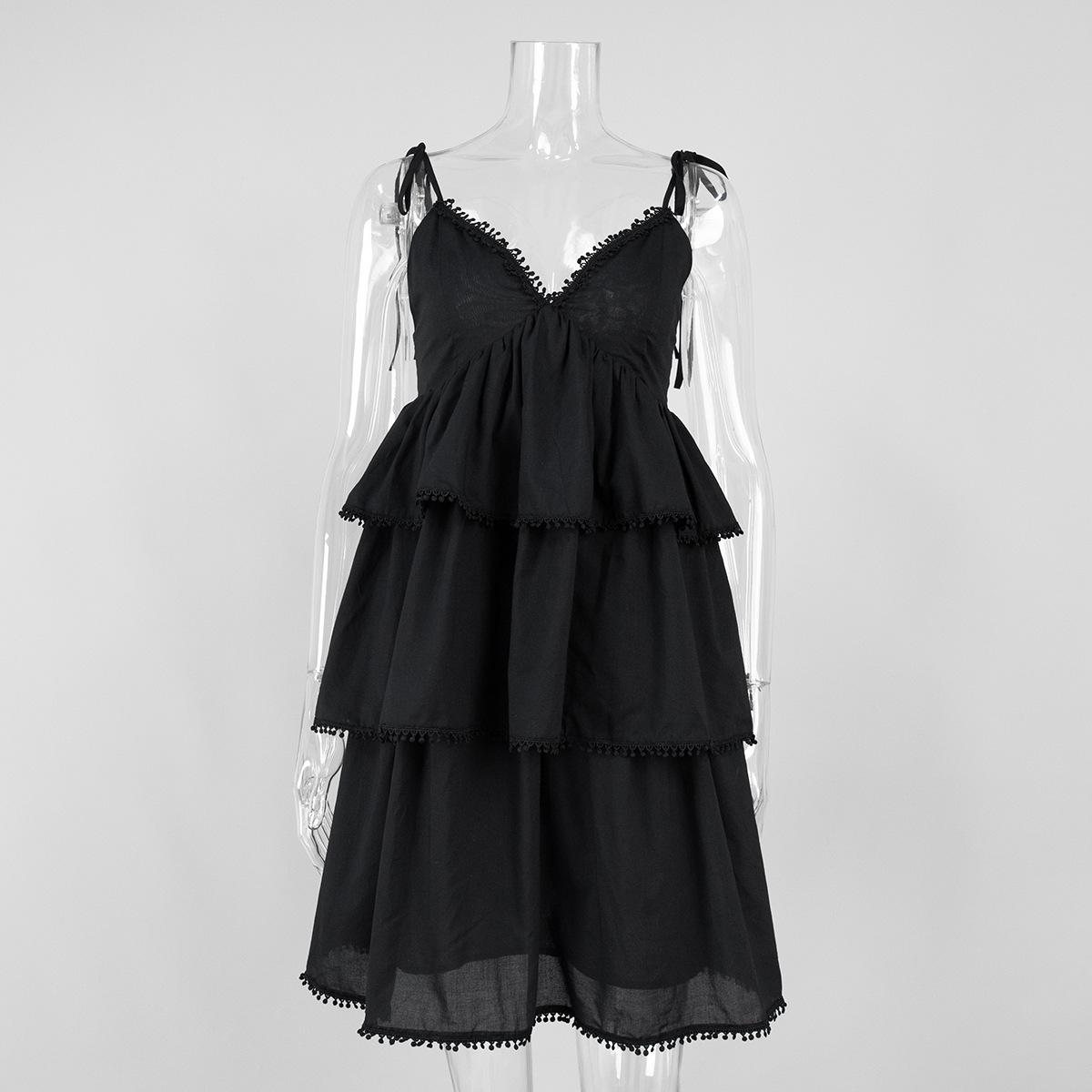 Sexy V-neck suspender ruffle cake skirt European and American summer new sweet and spicy short dress S