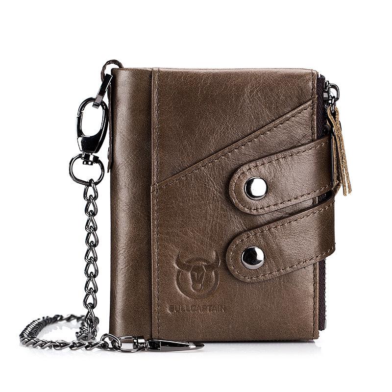 Cow Captain Vintage RFID Men's Trifold Zipper Wallet - Genuine Leather & Top Layer Cowhide