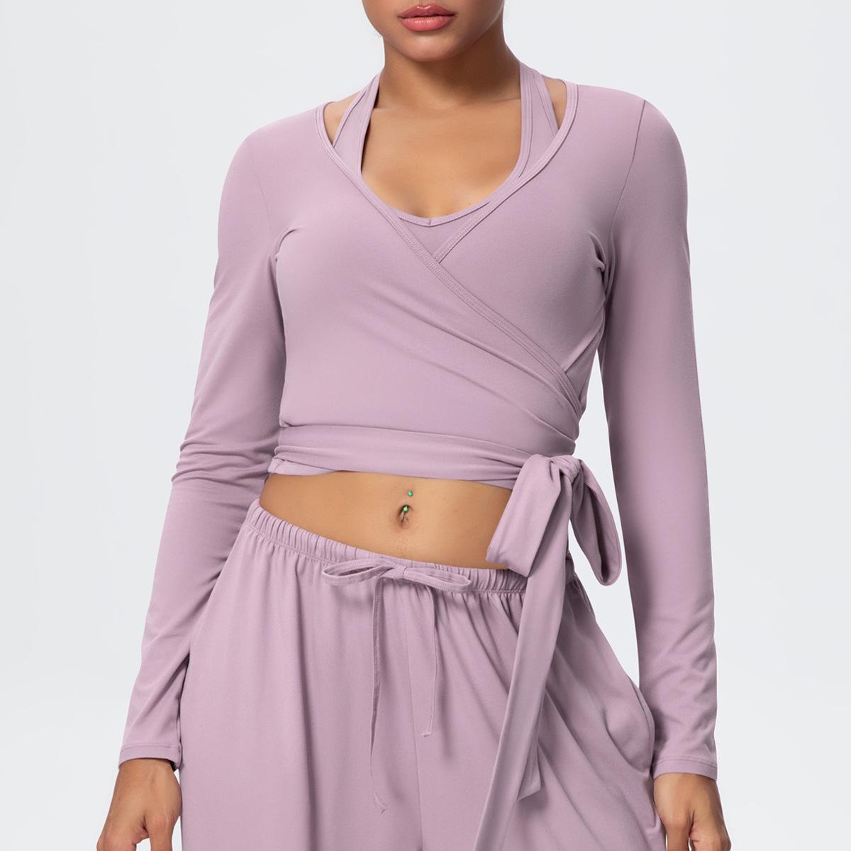 Women s Quick-Dry V-Neck Long Sleeve Strappy Sports Yoga Top Medium