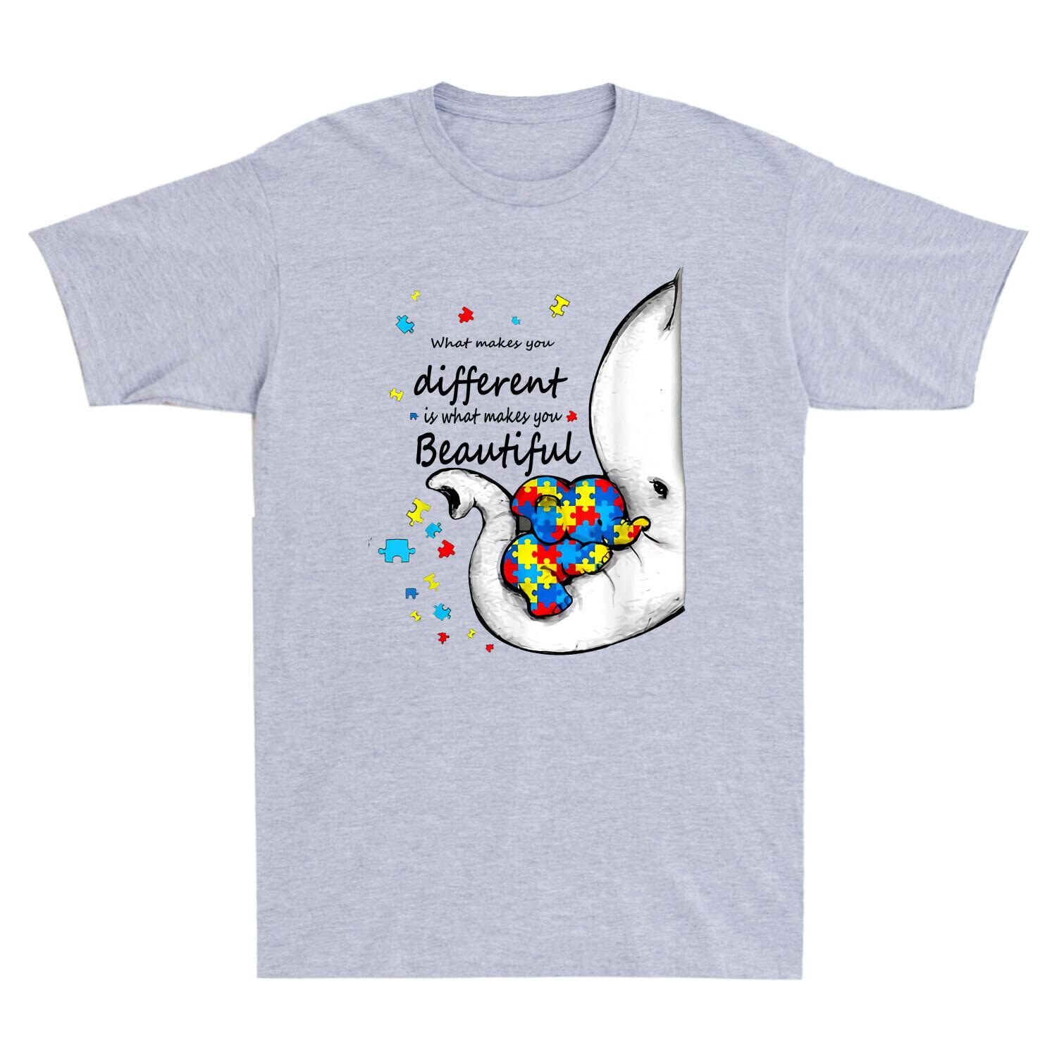 What Makes You Different Elephant Mom Autism Awareness Men s T-Shirt Cotton Tee XL