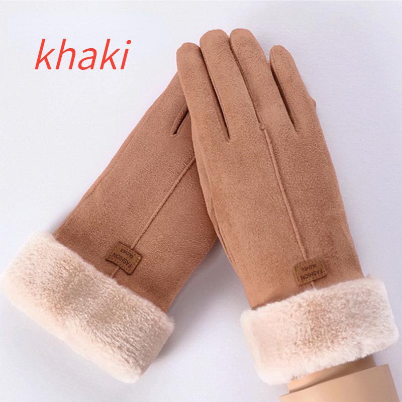 

Нові модні жіночі рукавички зимові теплі жіночі відкритий сенсорний екран замшеві шкіряні зимові холодні рукавички хакі