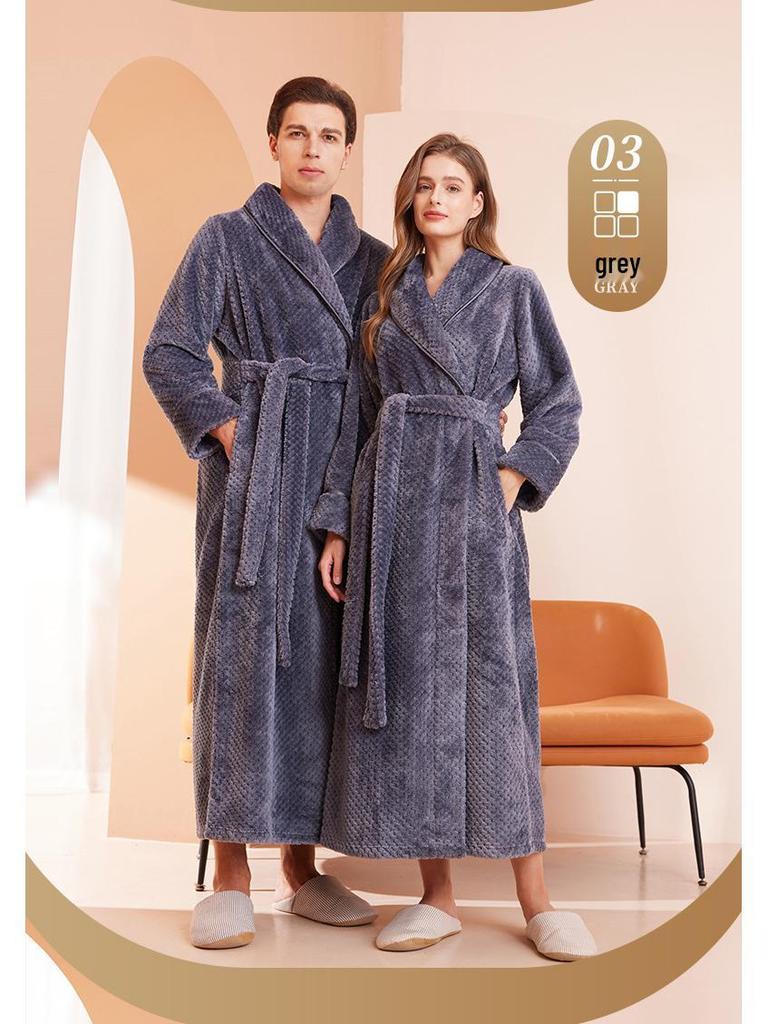 2024 Velvet Plus Size Women's Long Bathrobe - Winter European & American Style for Hotels, Salons, and Casual Wear