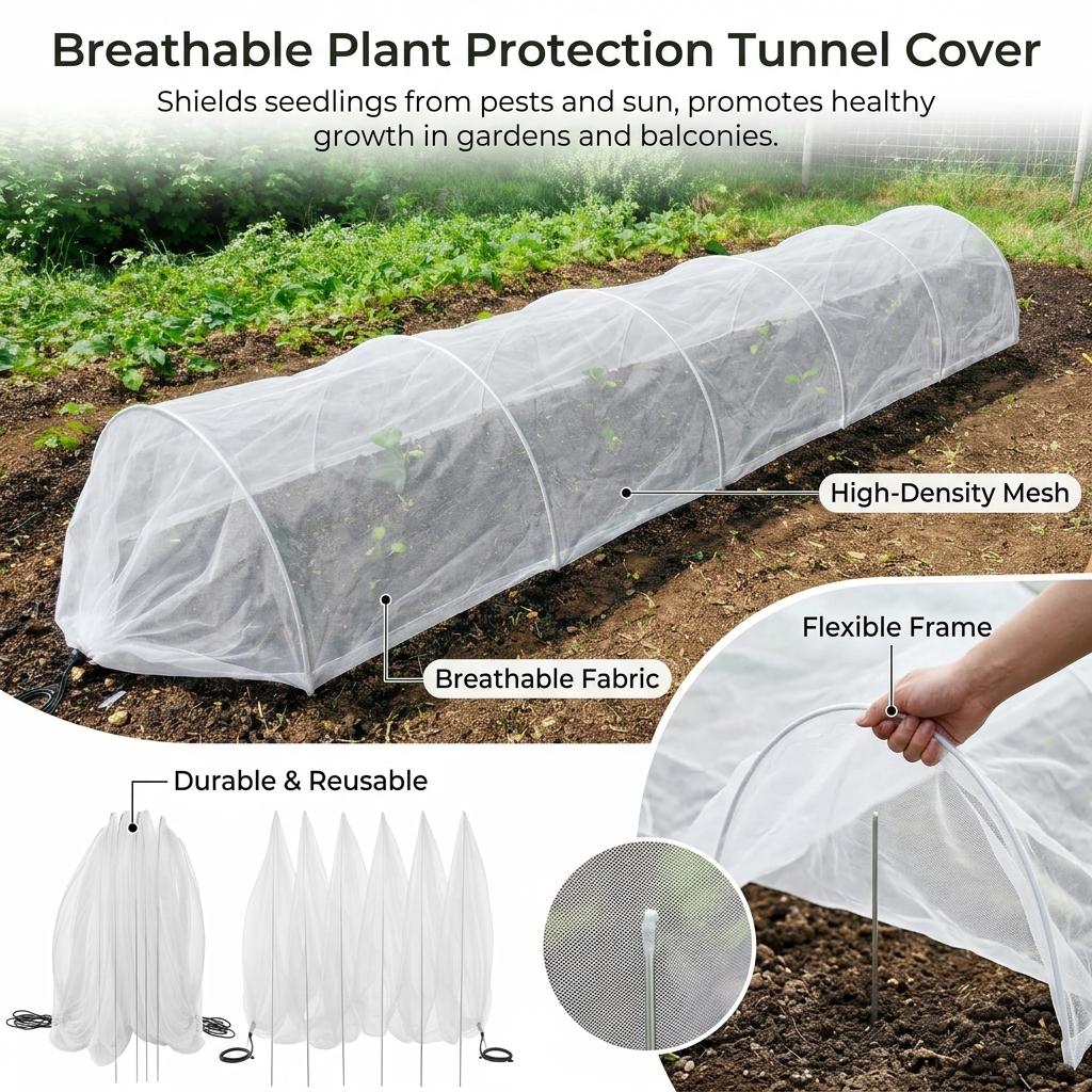 Garden Vegetable Insect Net Cover Flower Planting Tunnel Frame Seedling-Protection Net With High-Density Mesh