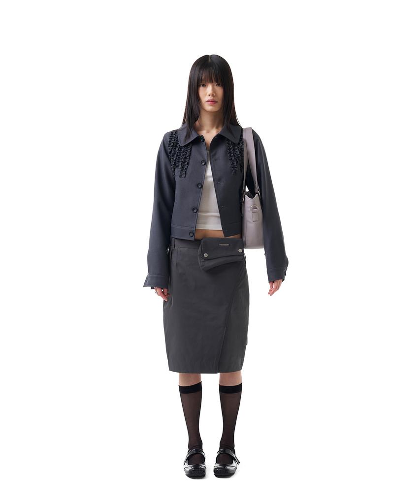 Iuga Makaras Belted Bag Midi Skirt (Dark Gray)