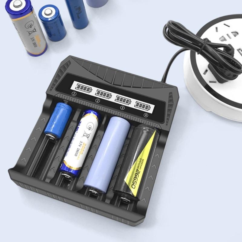 Battery Charging Station 4CH for NiMH NiCD 18650 21700 Batteries Charging Base with Real Time Monitoring System