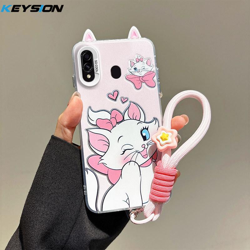 

KEYSION Милый мультяшный чехол для ушей для Samsung A30 A20 со шнурком Мягкий силикон+ПК Ударопрочная задняя крышка для телефона для Galaxy A20 A30 for Samsung A20