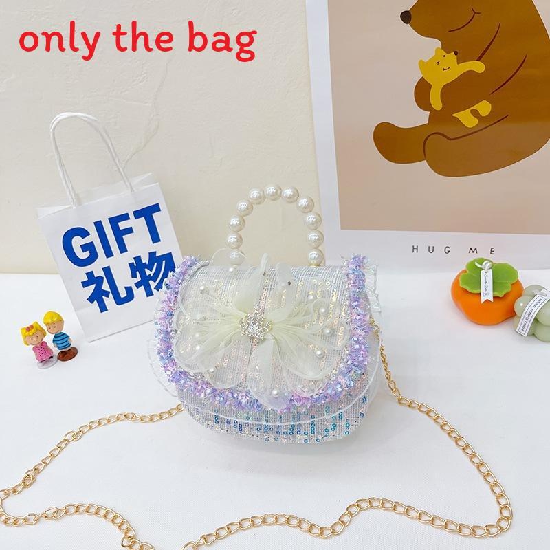 

Детская холщовая сумка с ручкой из искусственного жемчуга и мультяшным рисунком бабочки для повседневного использования White Flowers