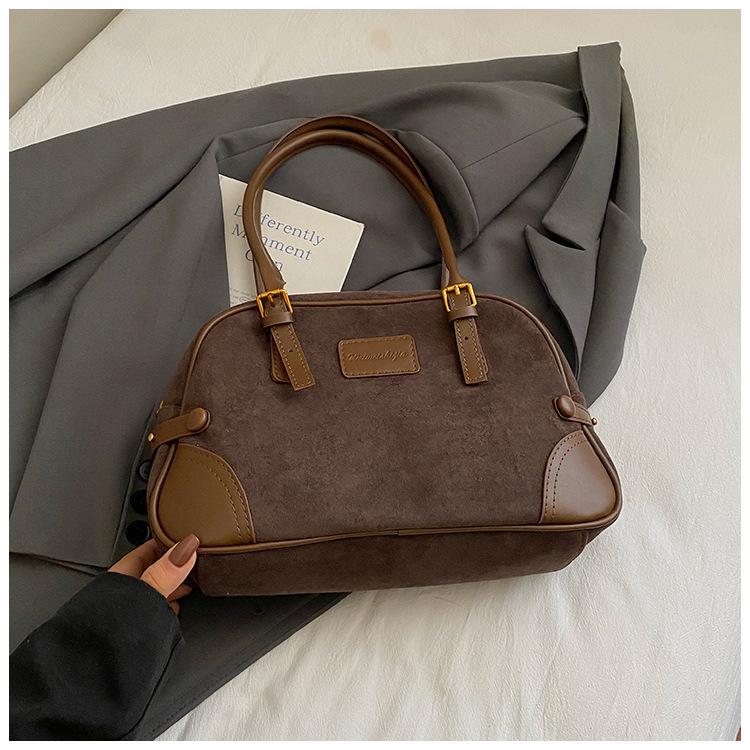 Suede handbag bag women's 2025 new trendy autumn and winter retro fashion shoulder bag commuter messenger pillow bag