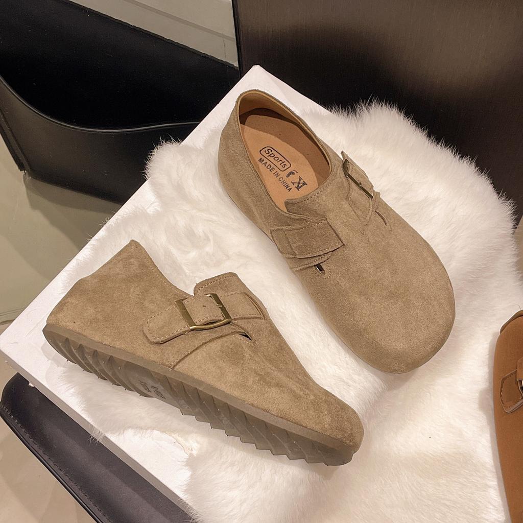 Retro Interior Height Increasing Single Button Boken Shoes for Women 2026 New Model for Lazy People  One Foot Flat Bean Shoes
