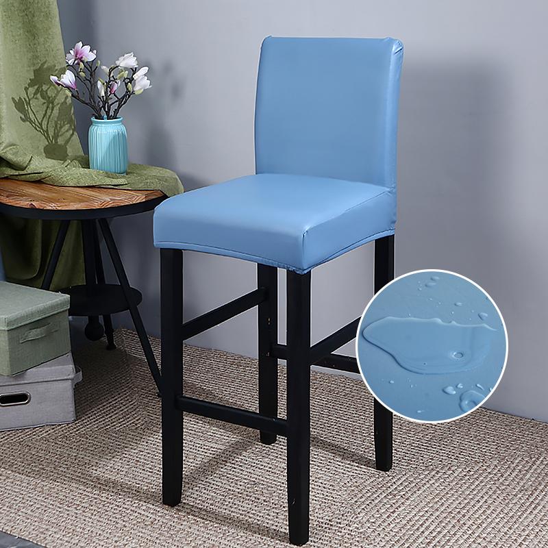Waterproof Pu Bar Stool Chair Cover With Backs Dining Chair Slipcovers Removable Furniture High Chair Seat Cover Elastic Bottom