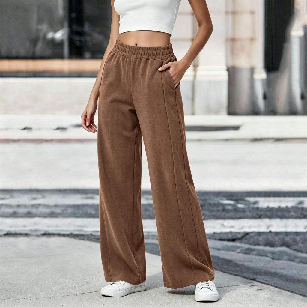 Women's Casual Retro Corduroy Wide Leg Pants with Pockets