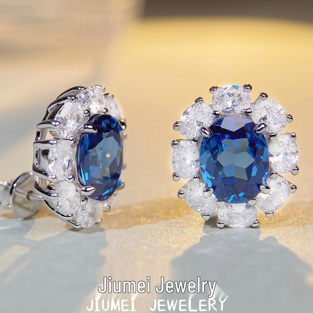 

Nine Beauty S925 Sterling Silver Aquamarine High Carbon Diamond Stud Earrings for Women, European & American Style S925 Sterling Silver