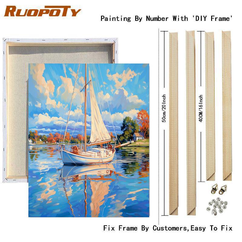 

Набори для малювання за номерами RUOPOTY Lone Sail DIY 60x75 см, олійні фарби за номерами на полотні, пейзажі без рамок, ручні розписи, домашній декор 40x50cm Diy Frame
