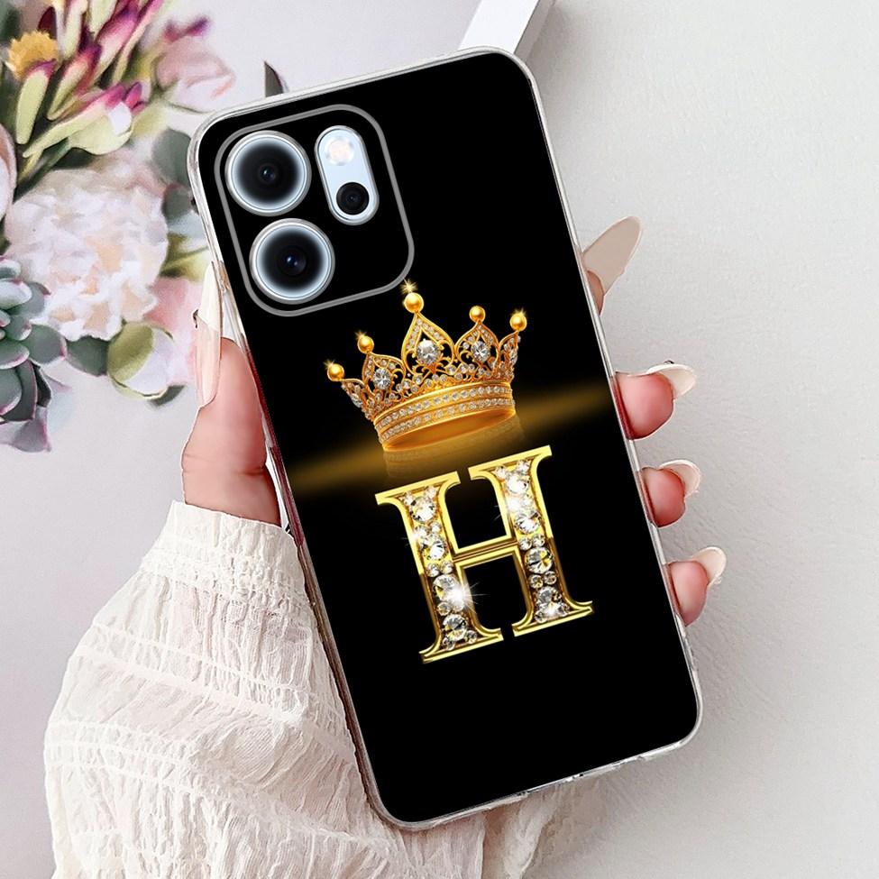 For Oppo Reno 14F CPH2743 Case For Oppo Reno14 F Cover Transparent Luxury A-Z Letters Fashion Flowers Crown Soft Bumper Casing