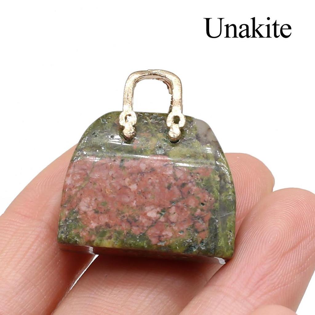 1Pc, Reiki Healing Crystal Carved Handbag Ornament Decoration, Mini Fashion Natural Stone Amethyst Agate Gemstone Home Decor Jewelry Gifts 27×25mm