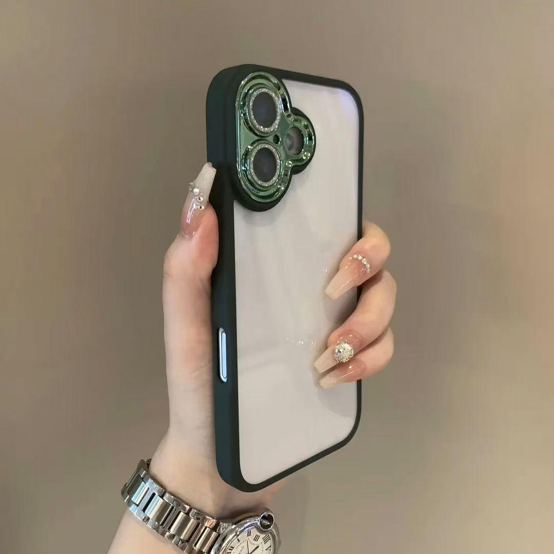 

Роскошный прозрачный акриловый чехол для iPhone 16 Pro Max, мягкая силиконовая накладка с бриллиантовой линзой-вспышкой для iPhone 15 14 13 12 11 Pro Max Plus iPhone 16 зелёный