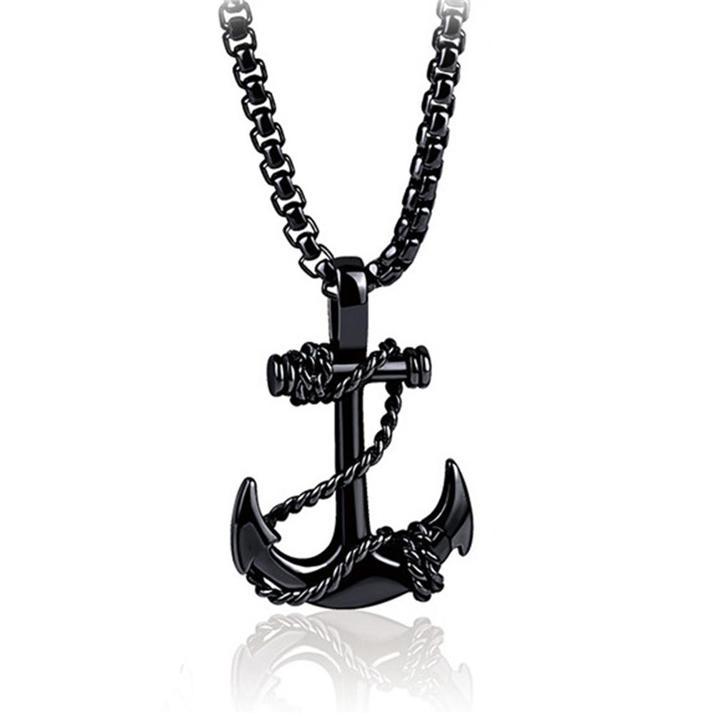 Wu's Pirate Titanium Steel Necklace Retro Halloween Skull Ghost Head Anchor with Turquoise