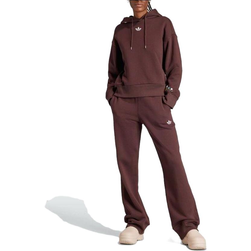 adidas Felpa con cappuccio e coulisse tinta unita ricamata Originals Top da donna Marrone IJ8275