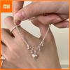 Xiaomi 100% Massivt 925 Sterling Silver Retroarmband för Kvinnor Geometriskt Hjärta Klocka Handgjort Glittrande Enkelt Armband Födelsedagspresent