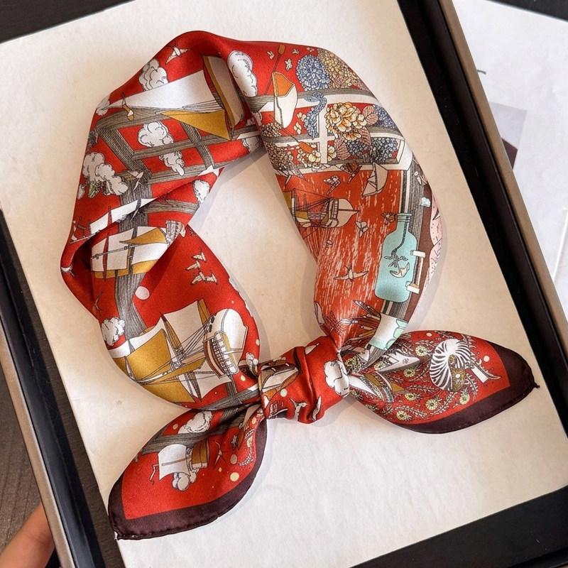 British style spring autumn winter men's and women's silk small square scarf plaid brown small silk scarf mulberry silk scarf