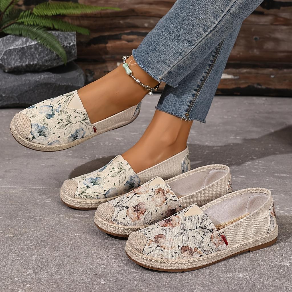 Antypoślizgowe Buty Vintage Damskie Lniane Buty Nowy Chiński Styl Styl Narodowy Drukowane Buty z Trawy Plecione Miękka Podeszwa Antypoślizgowe Buty dla Mamy