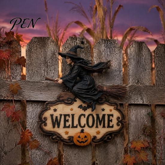 Outdoor Party Decorations Halloween Wooden Welcome Sign, Spooky Skull Frog Crow Witch Door Hanger, Hanging Plaque 2D Wall Sign for Home Decor Creative
