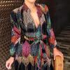 BITCED Women's Long Sleeve V-Neck Tie Fashion Sexy Printed Dresses