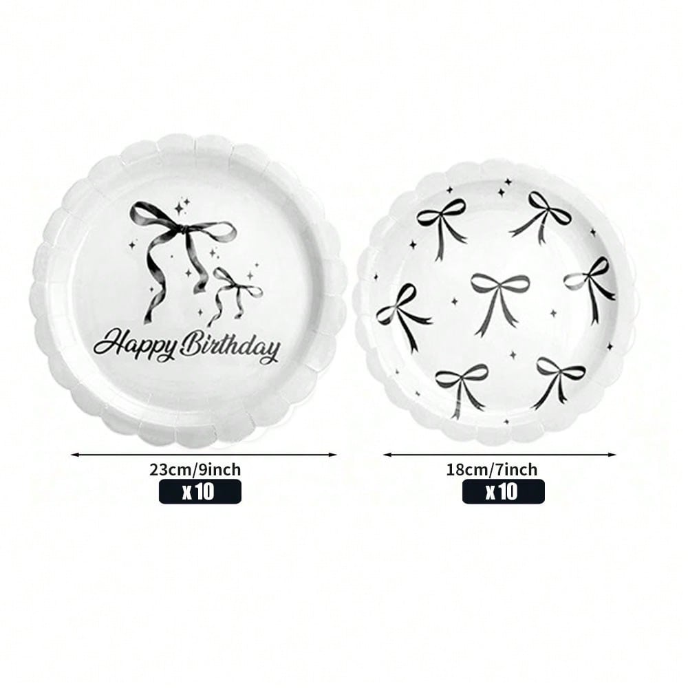 Pink And White Bow 7inch Plate And 9inch Plate Tableware Set For Prom Birthday Decoration, Pink And White Birthday Party Supplies