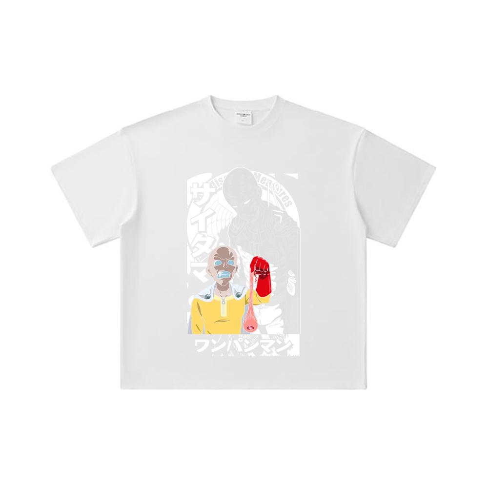 260 GSM Double Yarn 32 Count 100% Cotton One Punch Man V6 Saitama Print Unisex Heavy Cotton T Shirt