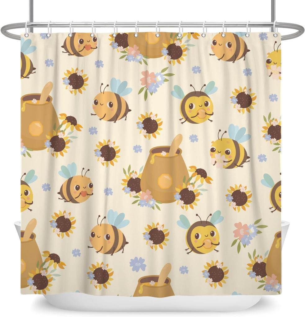 Cute Animal Abstract Style Shower Curtain Cartoon Fun Pet Theme Shower Curtain Children'S Bathroom Decoration With Hook