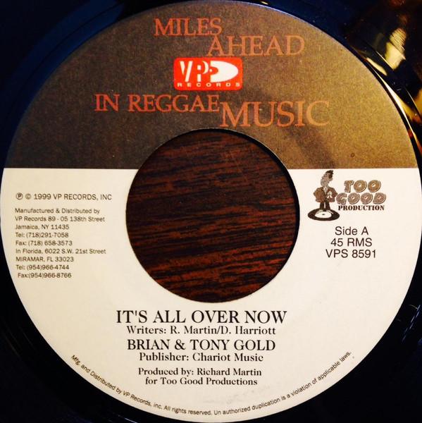 

7inch Record BRIAN & TONY GOLD - It s All Over Now VPS8591 VP Records 1999 US Reggae, Ska & Dub Used