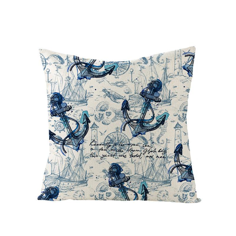 Nordic Retro Polyester Printed Pillow Cover Blue Anchor Animal Sofa Cushion Pillow Cover Home Furnishings