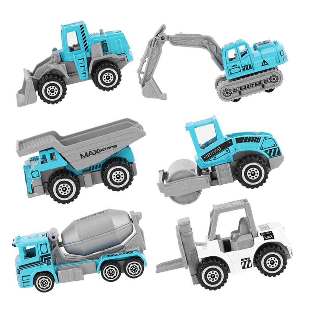 6pcs 1:64 Engineering Car Model Alloy Simulation Vehicle Car Model Children ToyA Style Blue