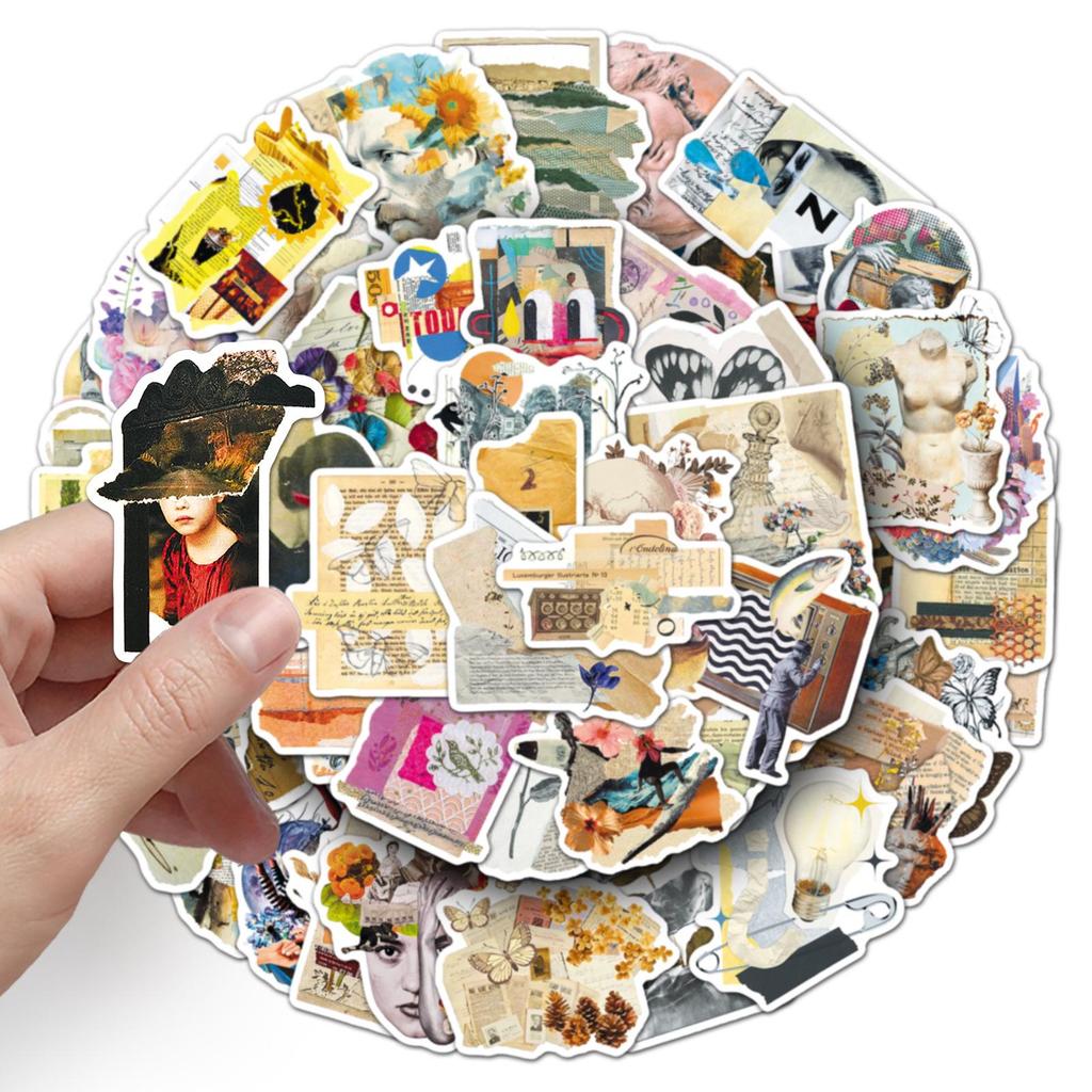 50 Vintage Newspaper Collage Stickers: Waterproof, Artistic DIY Decor for Journals & Computers