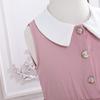 Girls Sleeveless Peter Pan Collar Dress with Ruffle Trim, Button Detail Casual Outfit