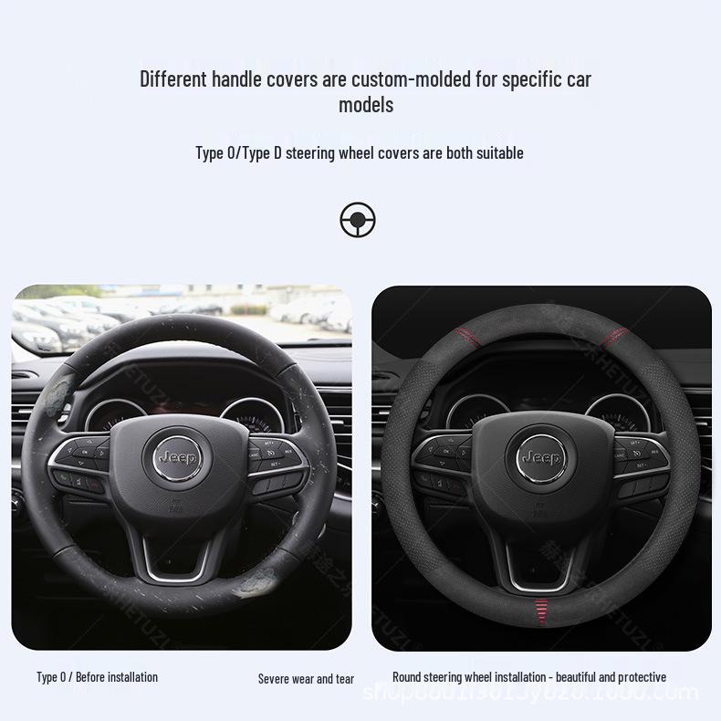 Breathable Non-slip Hand-sewn Leather Steering Wheel Cover for 05-24 Jeep Gladiator
