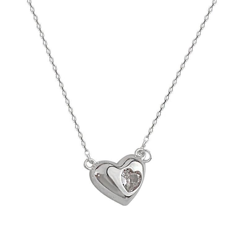 Collier Diamant Sweet Love avec Chaîne Ras du Cou en Forme de Cœur à Surface Lisse, Sensation Petite et Fine, Chaîne de Cou Polyvalente